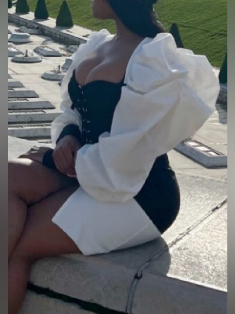 Black & White Midi Puff Sleeve Dress - S
